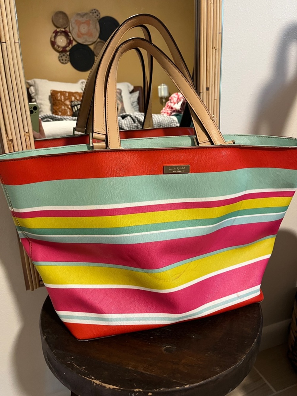 kate spade Pink, Yellow, Mint & Coral Striped Tote